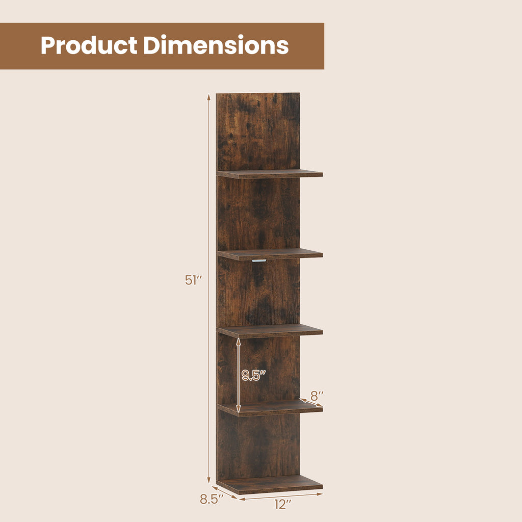 5-Tier Wall Mounted Shelf Unit - Rustic Brown Wood Grain