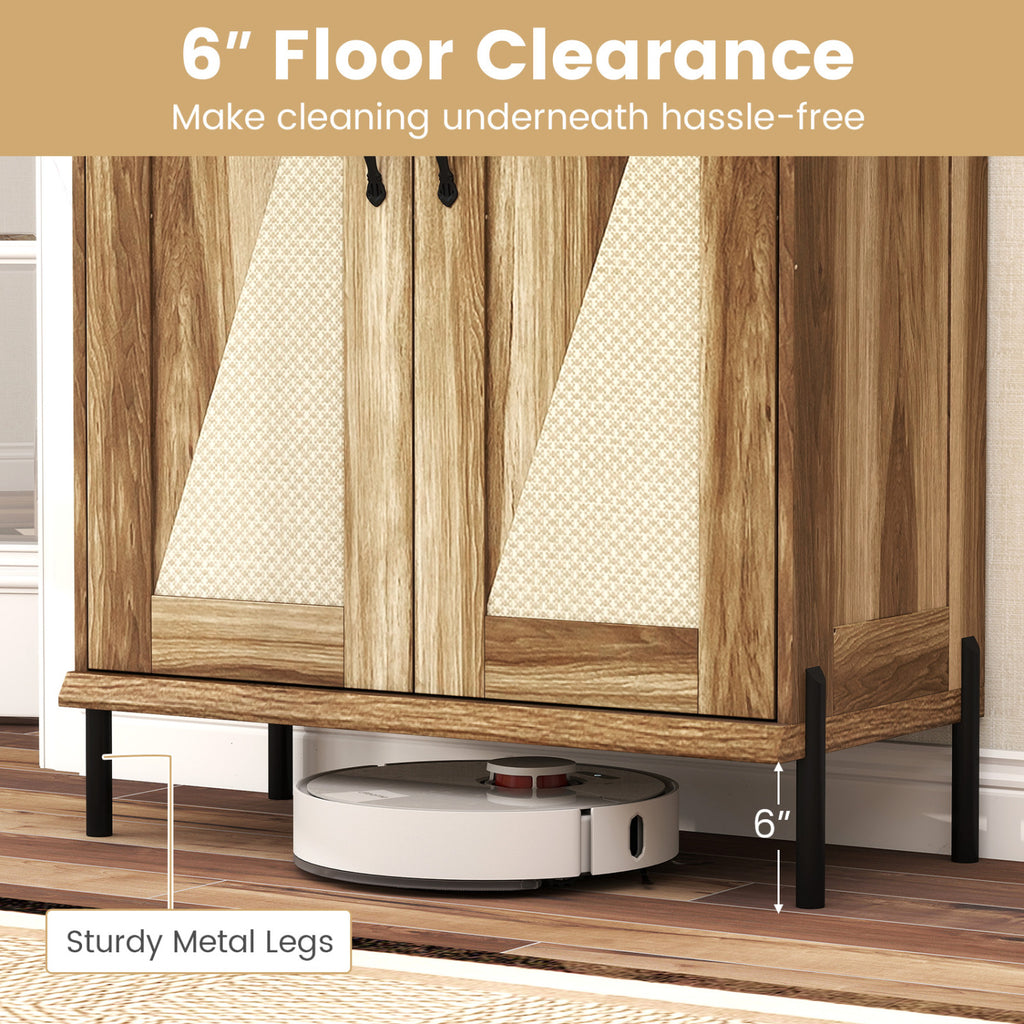 5-Tier Wooden Farmhouse Shoe Cabinet with Woven Rattan Doors