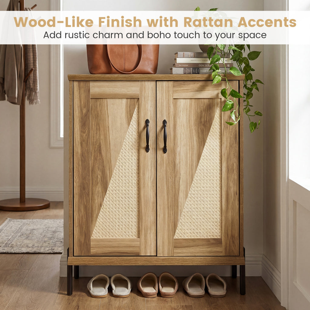 5-Tier Wooden Farmhouse Shoe Cabinet with Woven Rattan Doors