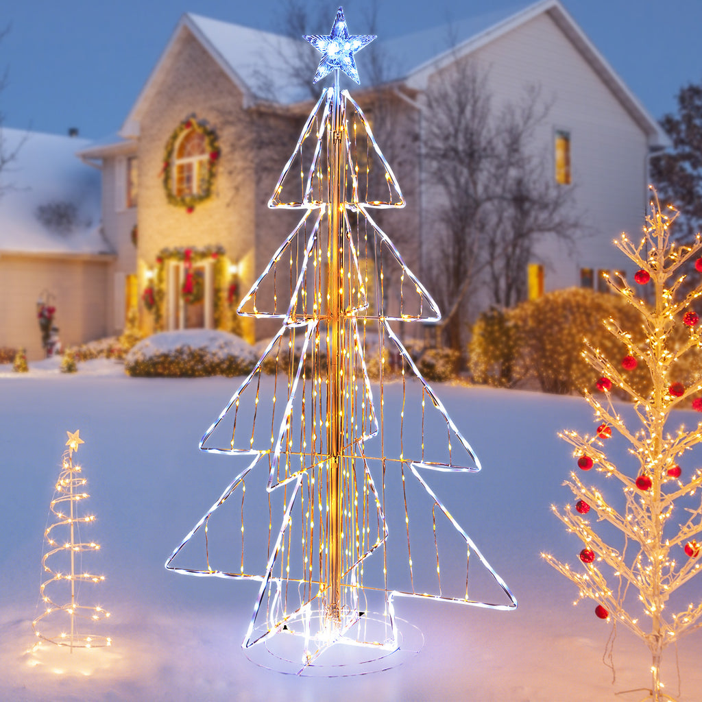 5 Feet Outdoor Animated Christmas Tree with LED Lights, Sturdy Base