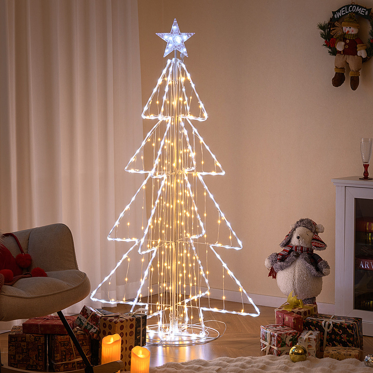 5 Feet Outdoor Animated Christmas Tree with LED Lights, Sturdy Base