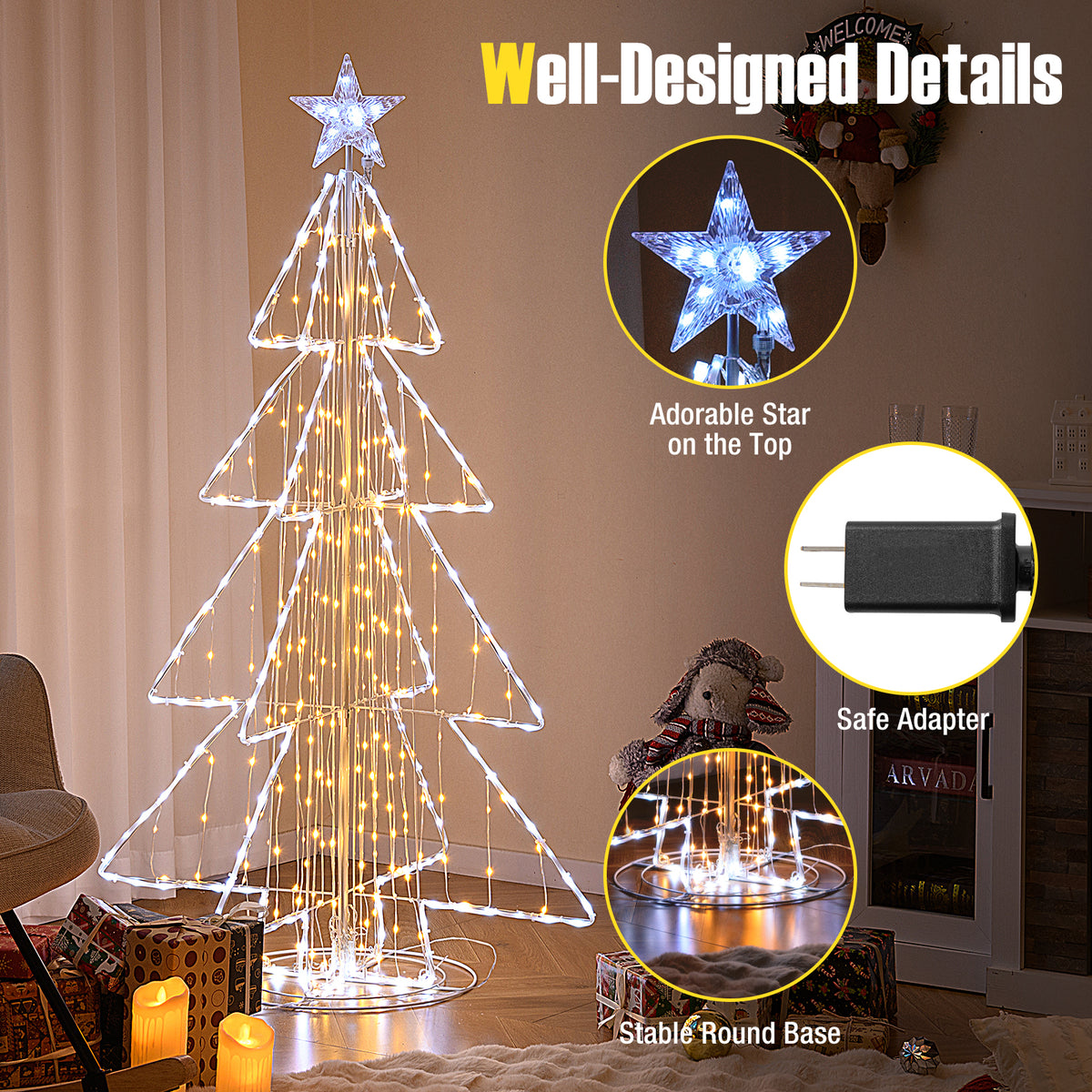 5 Feet Outdoor Animated Christmas Tree with LED Lights, Sturdy Base