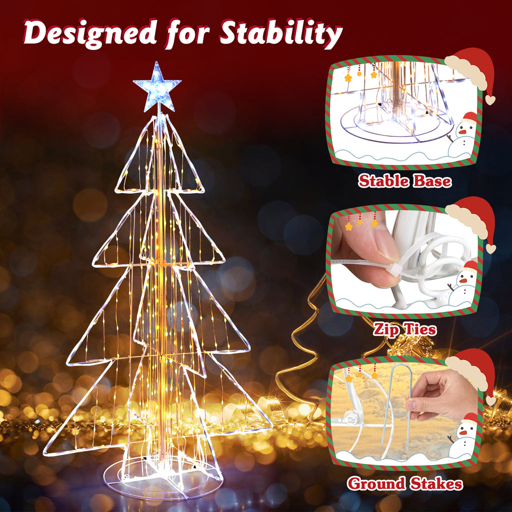 5 Feet Outdoor Animated Christmas Tree with LED Lights, Sturdy Base