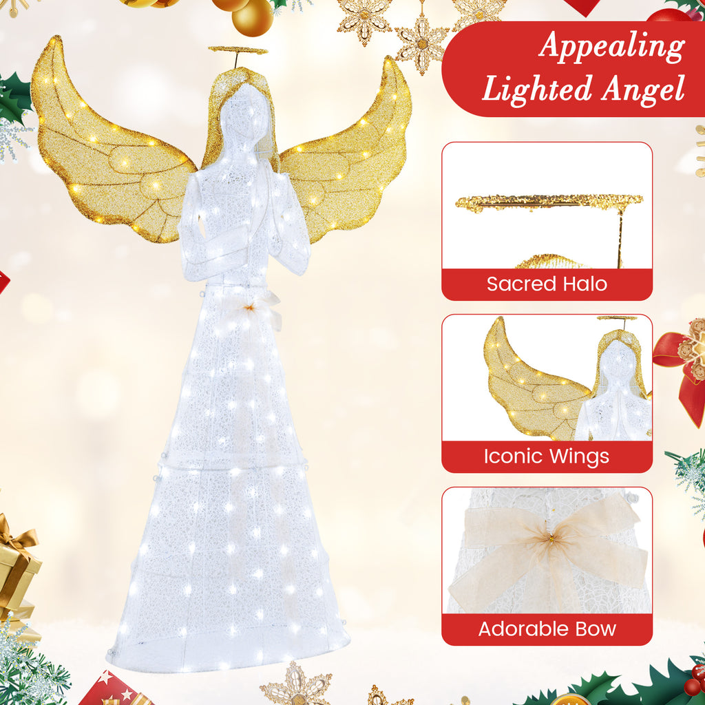 5 ft Pre-Lit Angel Christmas Decoration with Halo & 150 LED Lights - Indoor Outdoor