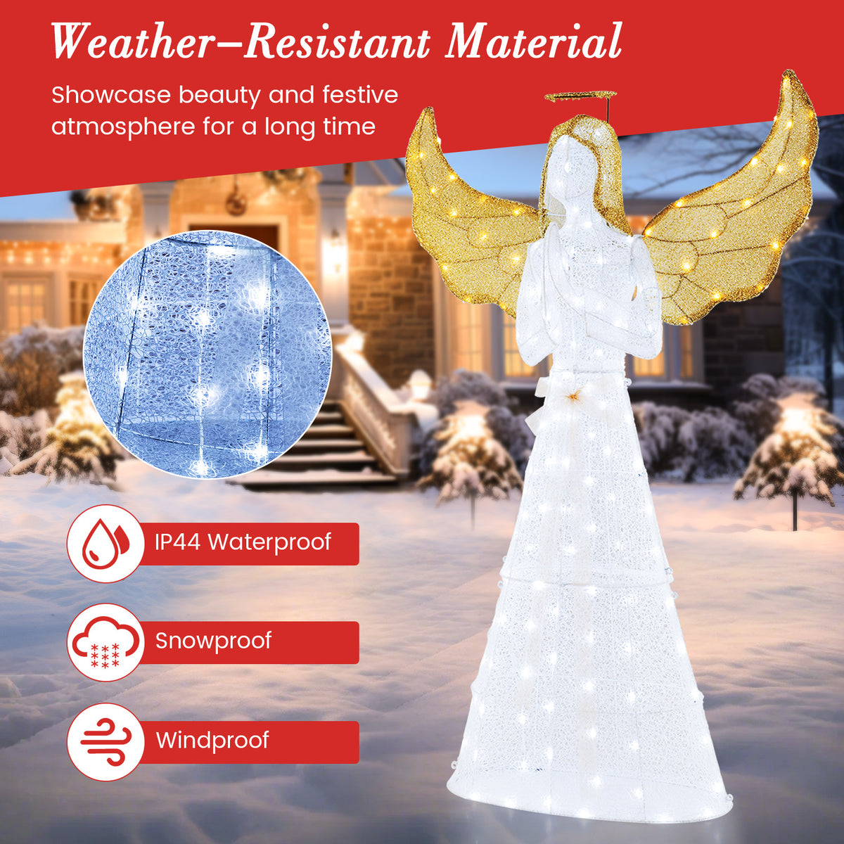 5 ft Pre-Lit Angel Christmas Decoration with Halo & 150 LED Lights - Indoor Outdoor