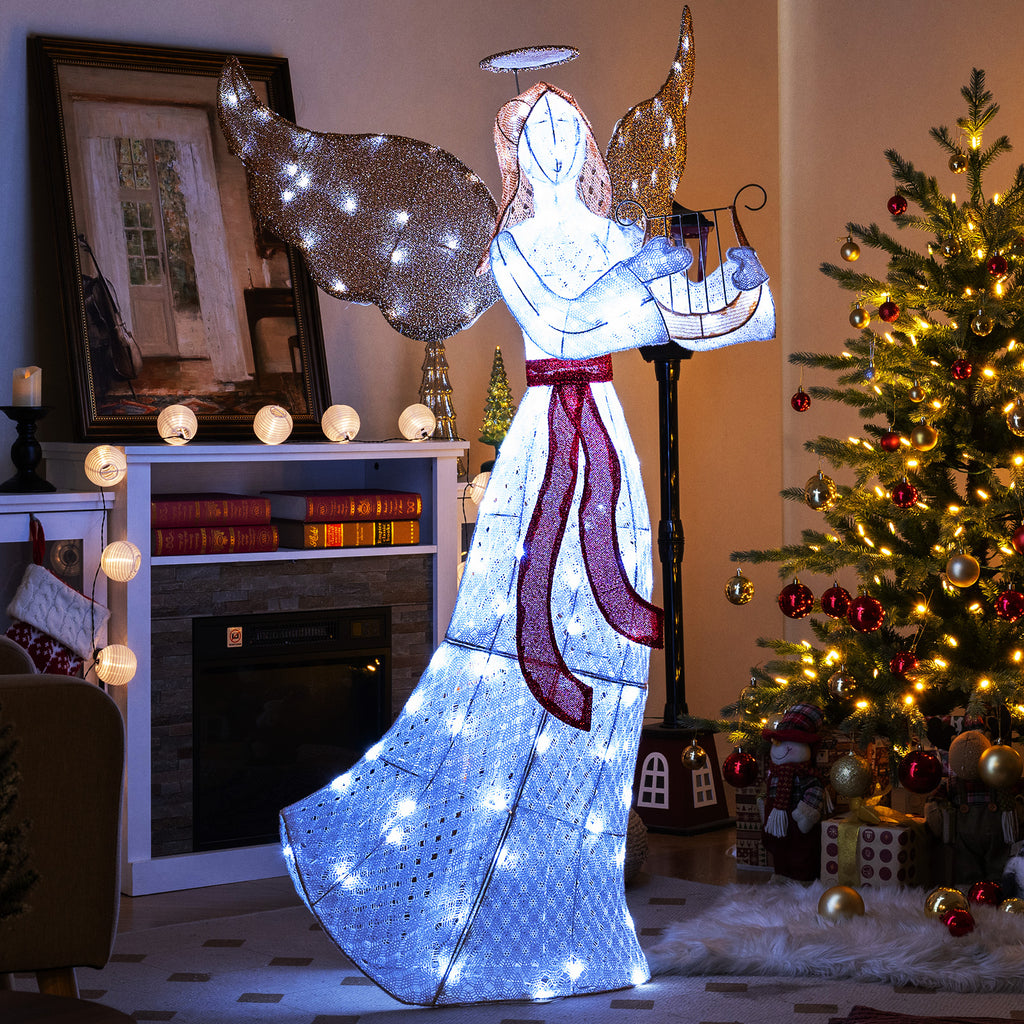 5 ft Christmas Lighted Angel with Harp and 120 White LED Lights for Indoor Outdoor Decor