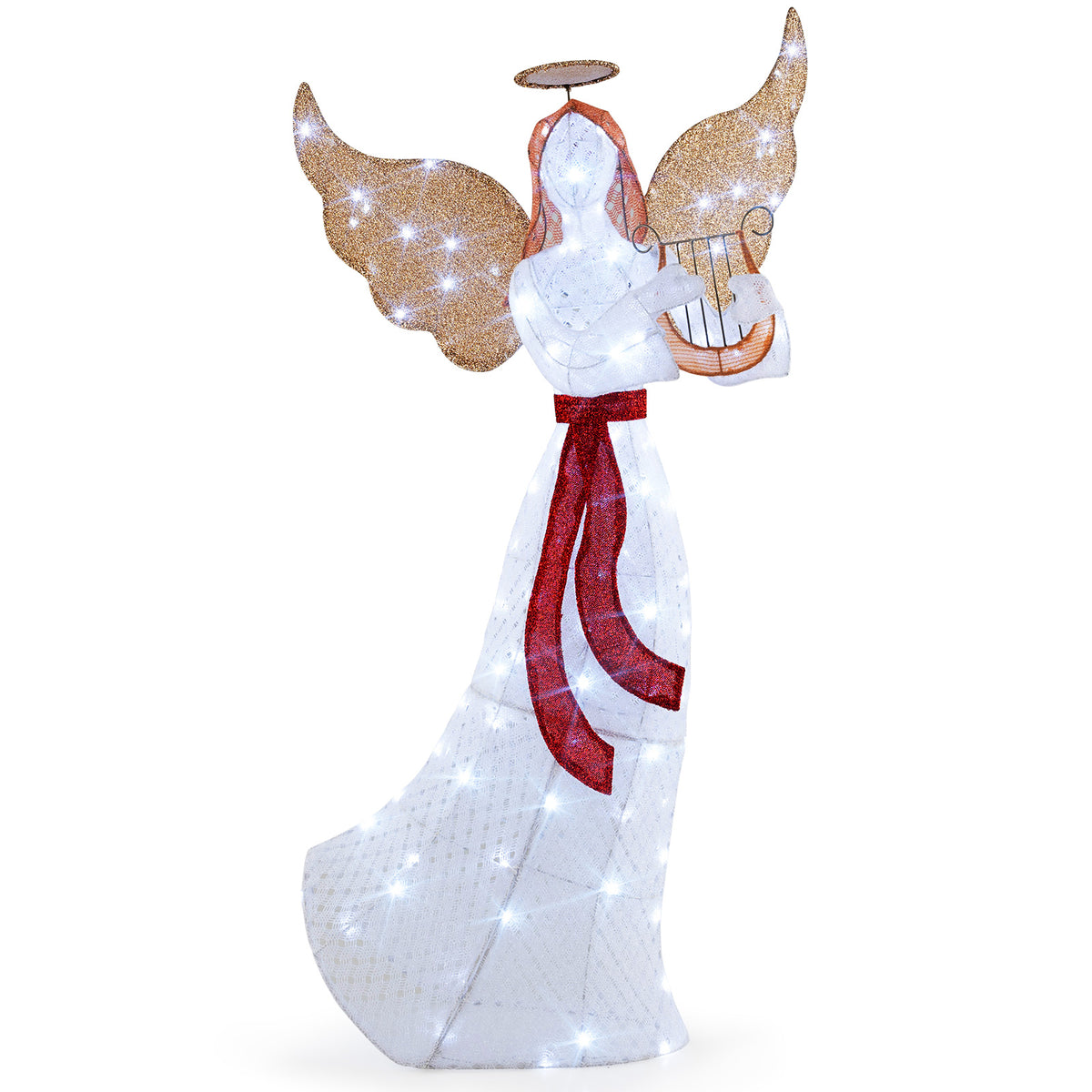 5 ft Christmas Lighted Angel with Harp and 120 White LED Lights for Indoor Outdoor Decor