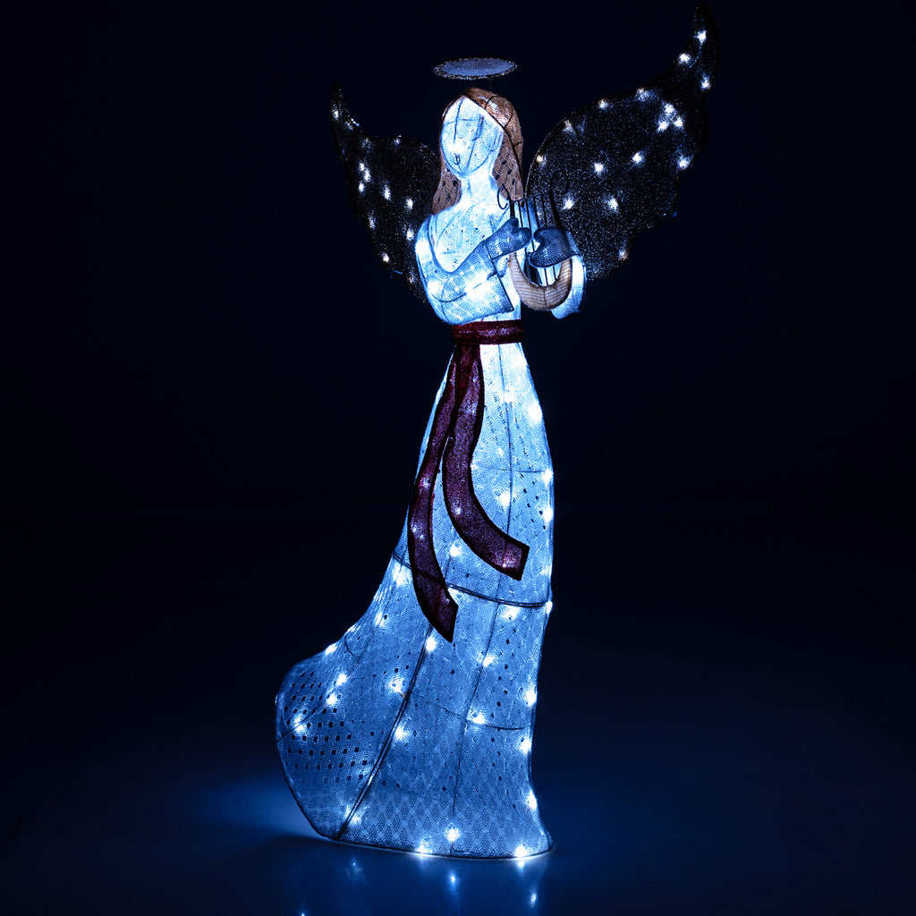 5 ft Christmas Lighted Angel with Harp and 120 White LED Lights for Indoor Outdoor Decor