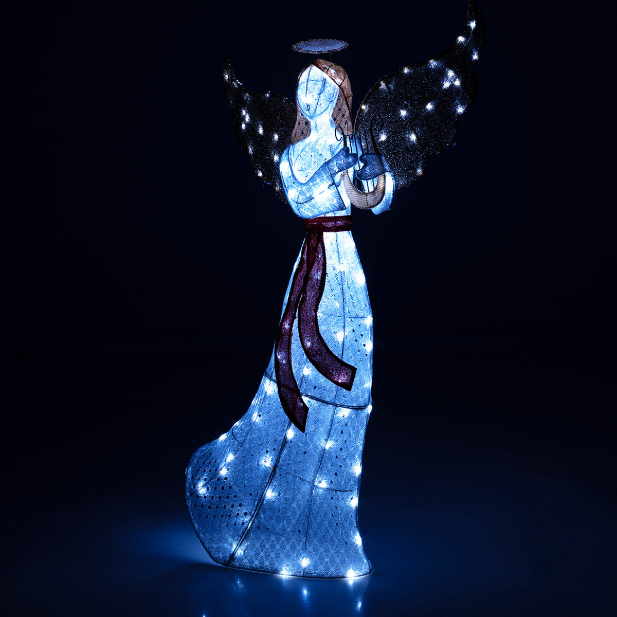 5 ft Christmas Lighted Angel with Harp and 120 White LED Lights for Indoor Outdoor Decor