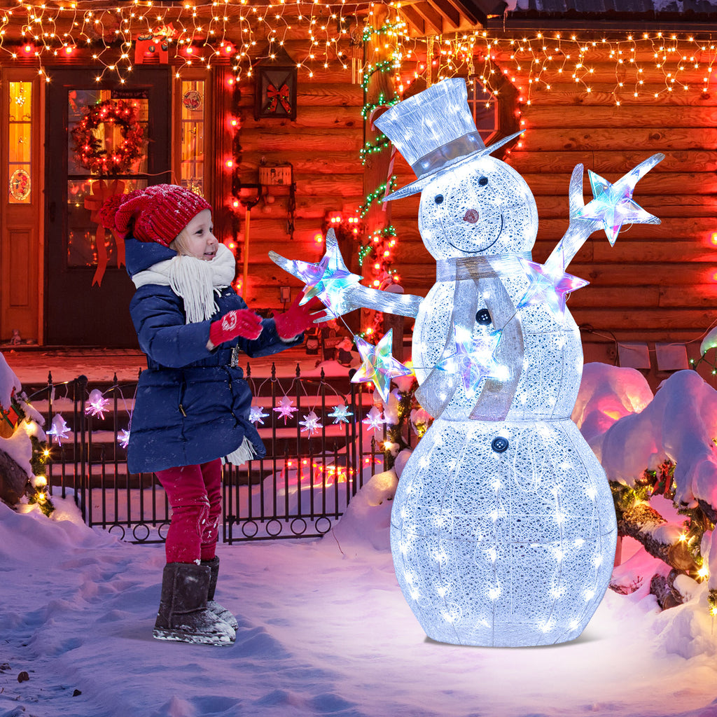 5 ft Pre-Lit Christmas Snowman with Stars - Indoor Outdoor Holiday Decor