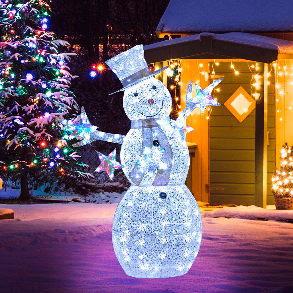 5 ft Pre-Lit Christmas Snowman with Stars - Indoor Outdoor Holiday Decor