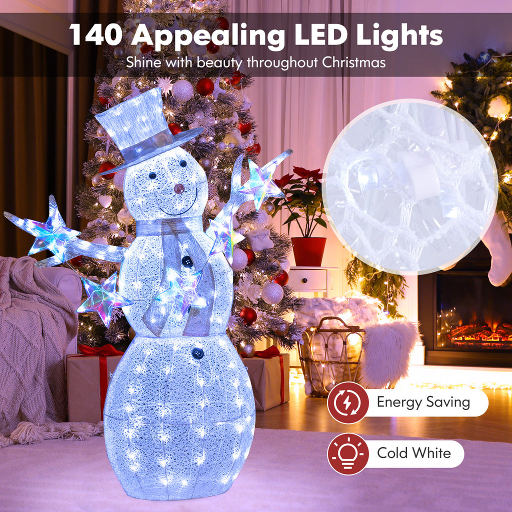 5 ft Pre-Lit Christmas Snowman with Stars - Indoor Outdoor Holiday Decor