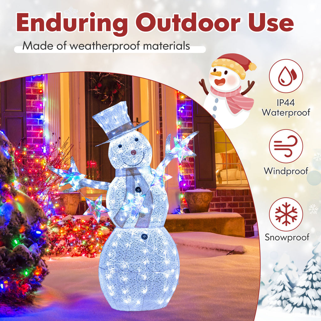 5 ft Pre-Lit Christmas Snowman with Stars - Indoor Outdoor Holiday Decor
