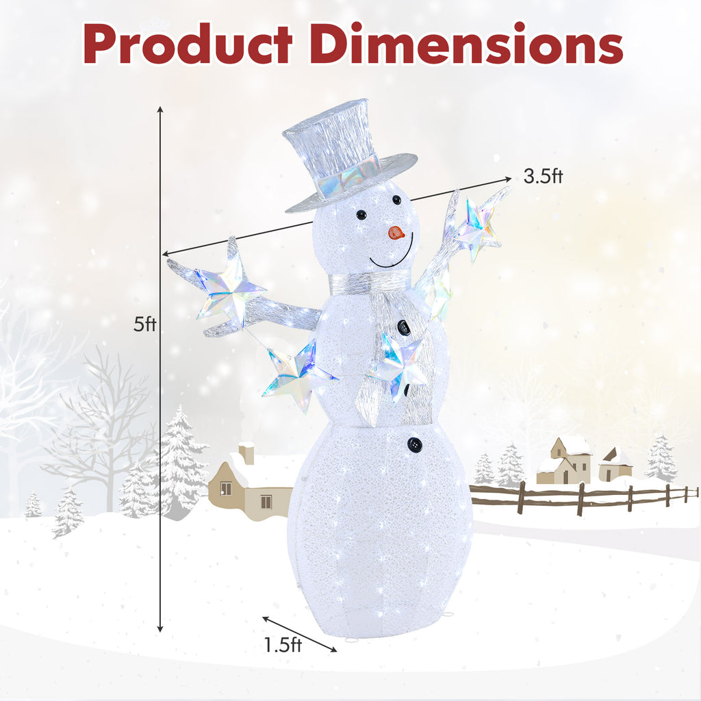 5 ft Pre-Lit Christmas Snowman with Stars - Indoor Outdoor Holiday Decor