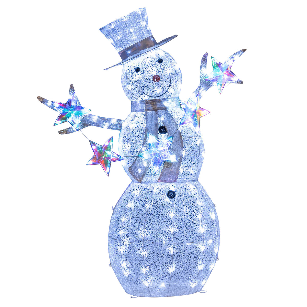 5 ft Pre-Lit Christmas Snowman with Stars - Indoor Outdoor Holiday Decor