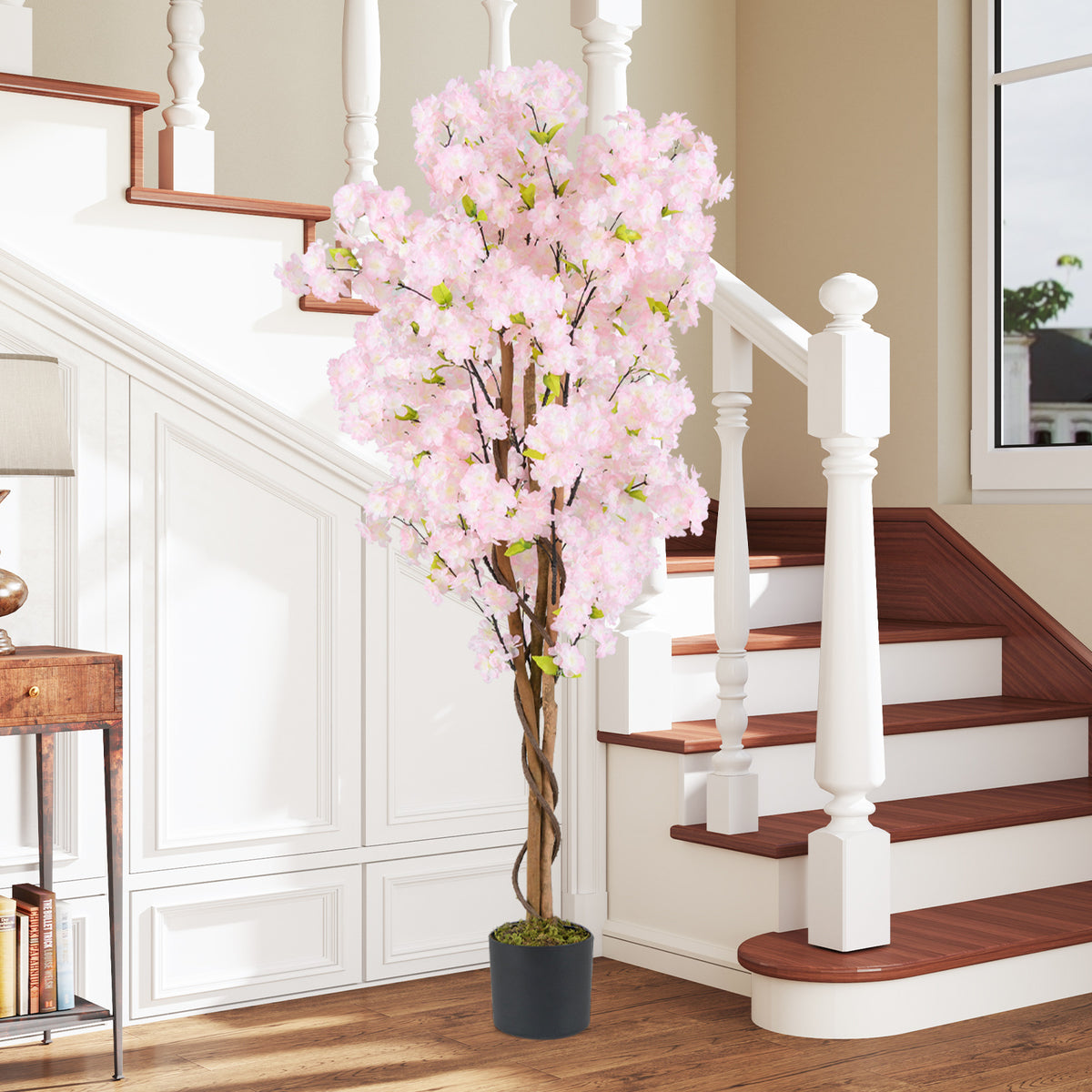Artificial Cherry Blossom Tree with Pink Flowers - 5 Ft Tall, Realistic Faux Tree with Adjustable Branches, Stable Pot — Variation: 1 Piece