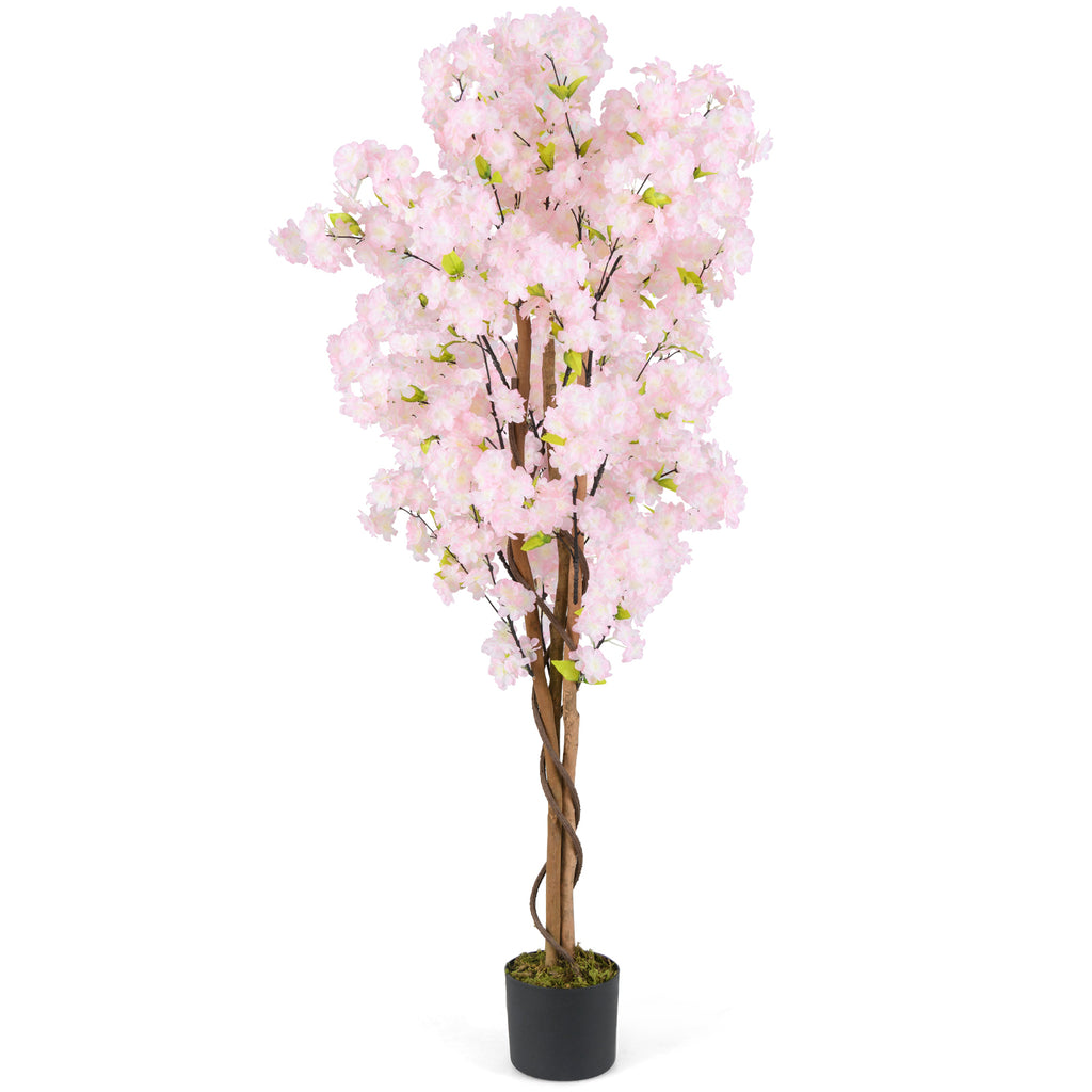 Artificial Cherry Blossom Tree with Pink Flowers - 5 Ft Tall, Realistic Faux Tree with Adjustable Branches, Stable Pot — Variation: 1 Piece