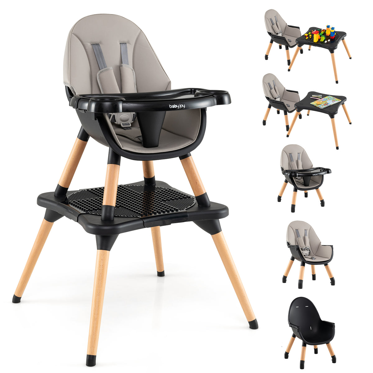 6-in-1 Convertible Baby & Toddler High Chair with Removable Tray - Black