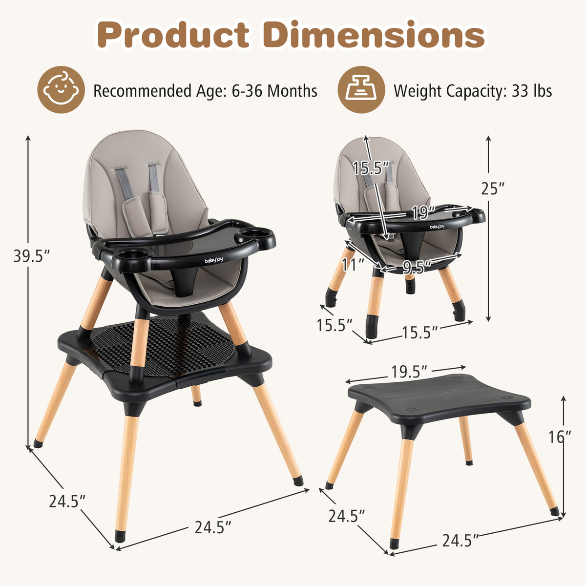 6-in-1 Convertible Baby & Toddler High Chair with Removable Tray - Black