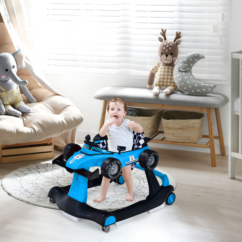Blue 5-in-1 Baby Walker with Adjustable Height & Speed for 6-18 Months