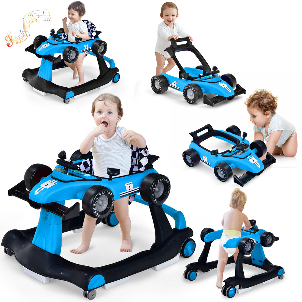 Blue 5-in-1 Baby Walker with Adjustable Height & Speed for 6-18 Months