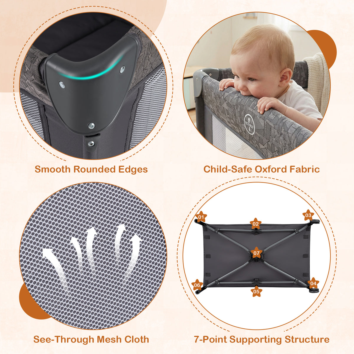 Gray 5-in-1 Bedside Bassinet with Diaper Changer & Mattress - Baby Sleep & Travel