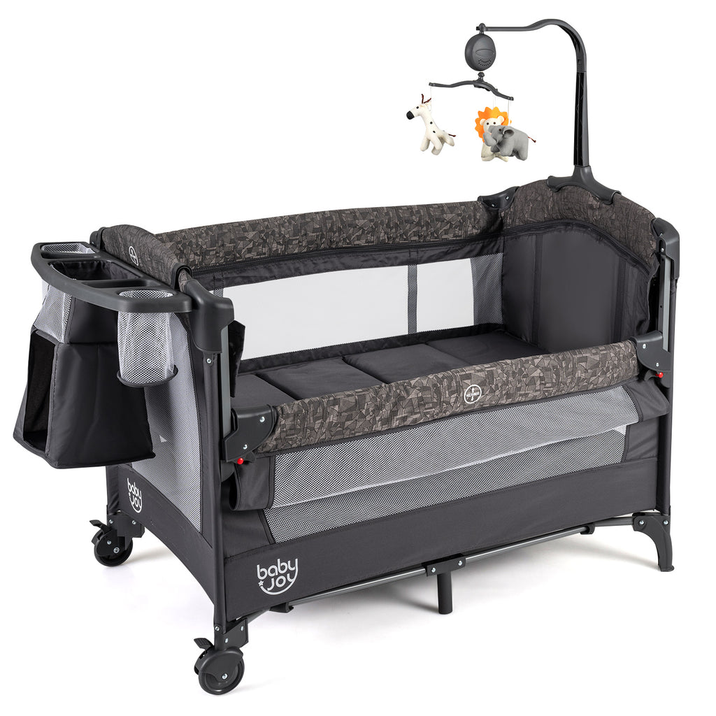 Gray 5-in-1 Bedside Bassinet with Diaper Changer & Mattress - Baby Sleep & Travel