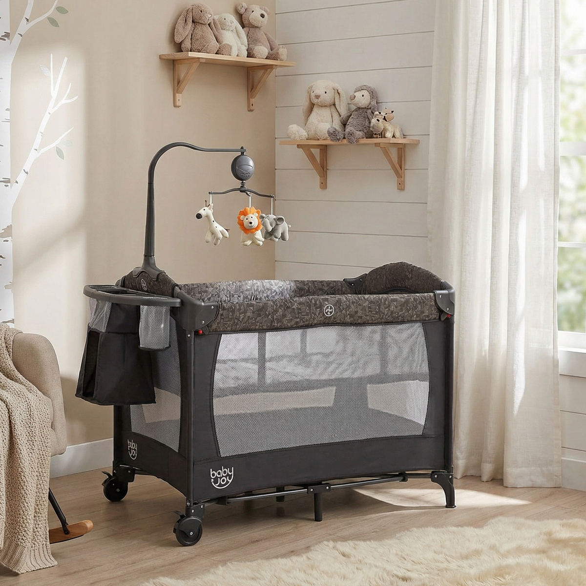Gray 5-in-1 Bedside Bassinet with Diaper Changer & Mattress - Baby Sleep & Travel