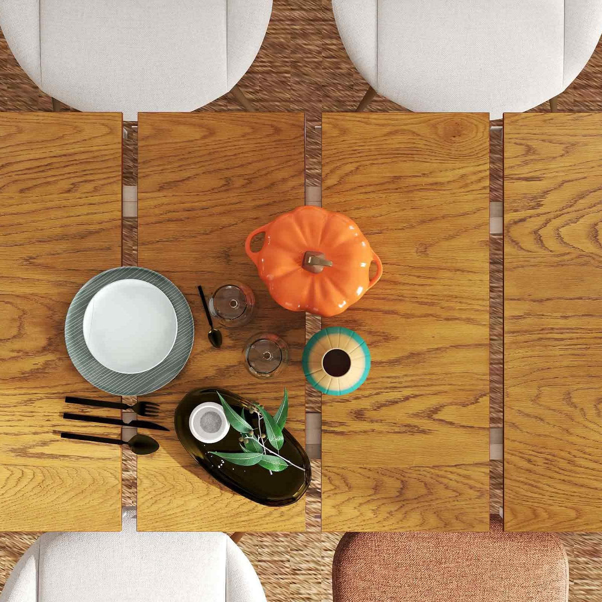 5-in-1 Dining Room Set with Extendable Table, 4 Chairs & Sideboard