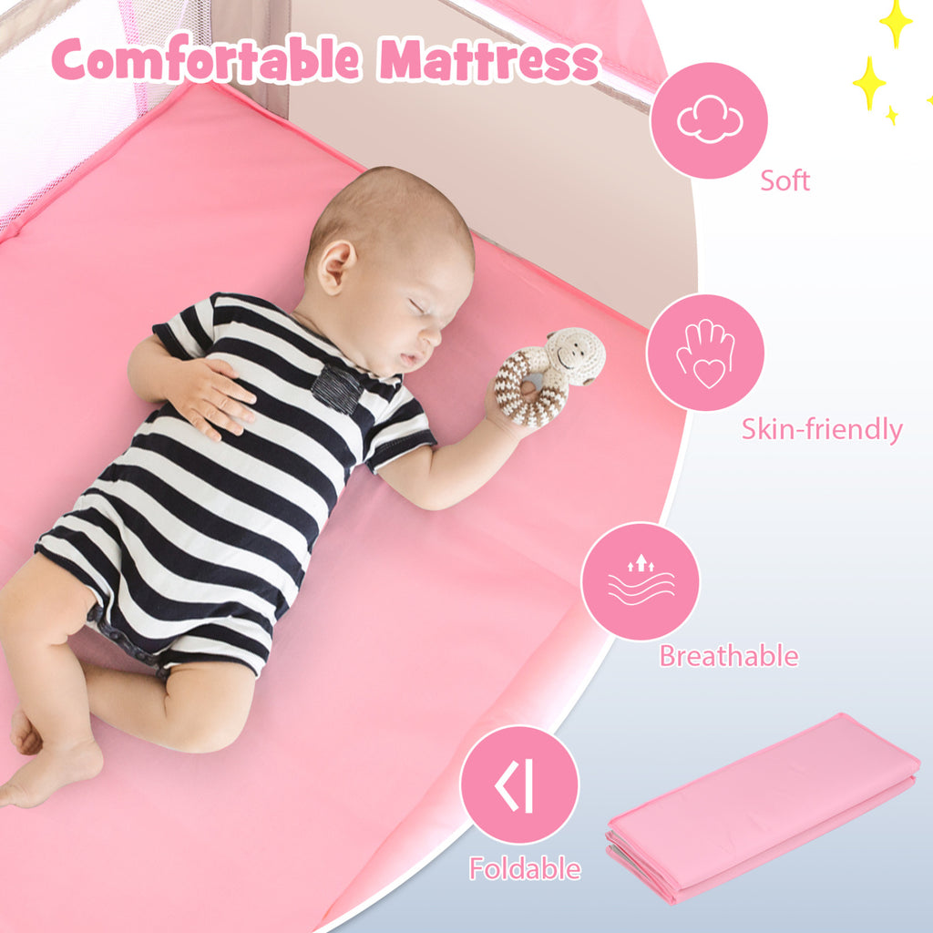 Pink 5-in-1 Baby Bedside Bassinet with Diaper Changer & Playpen