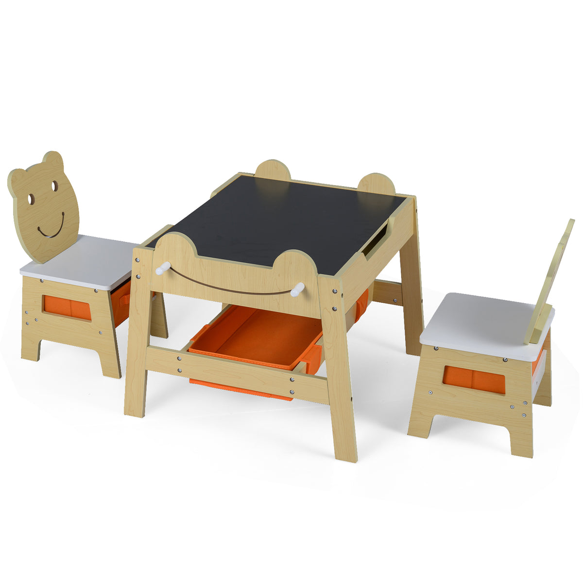 Costway 5-in-1 Toddler Art Table Set with Reversible Chalkboard and Chairs - Gray