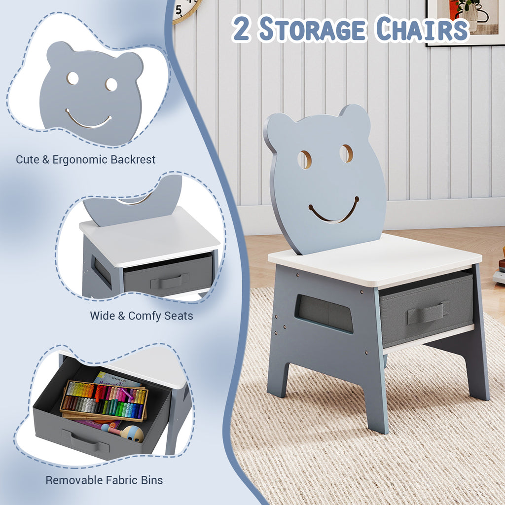 Costway 5-in-1 Toddler Art Table Set with Reversible Chalkboard and Chairs - Gray