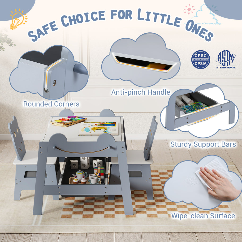Costway 5-in-1 Toddler Art Table Set with Reversible Chalkboard and Chairs - Gray