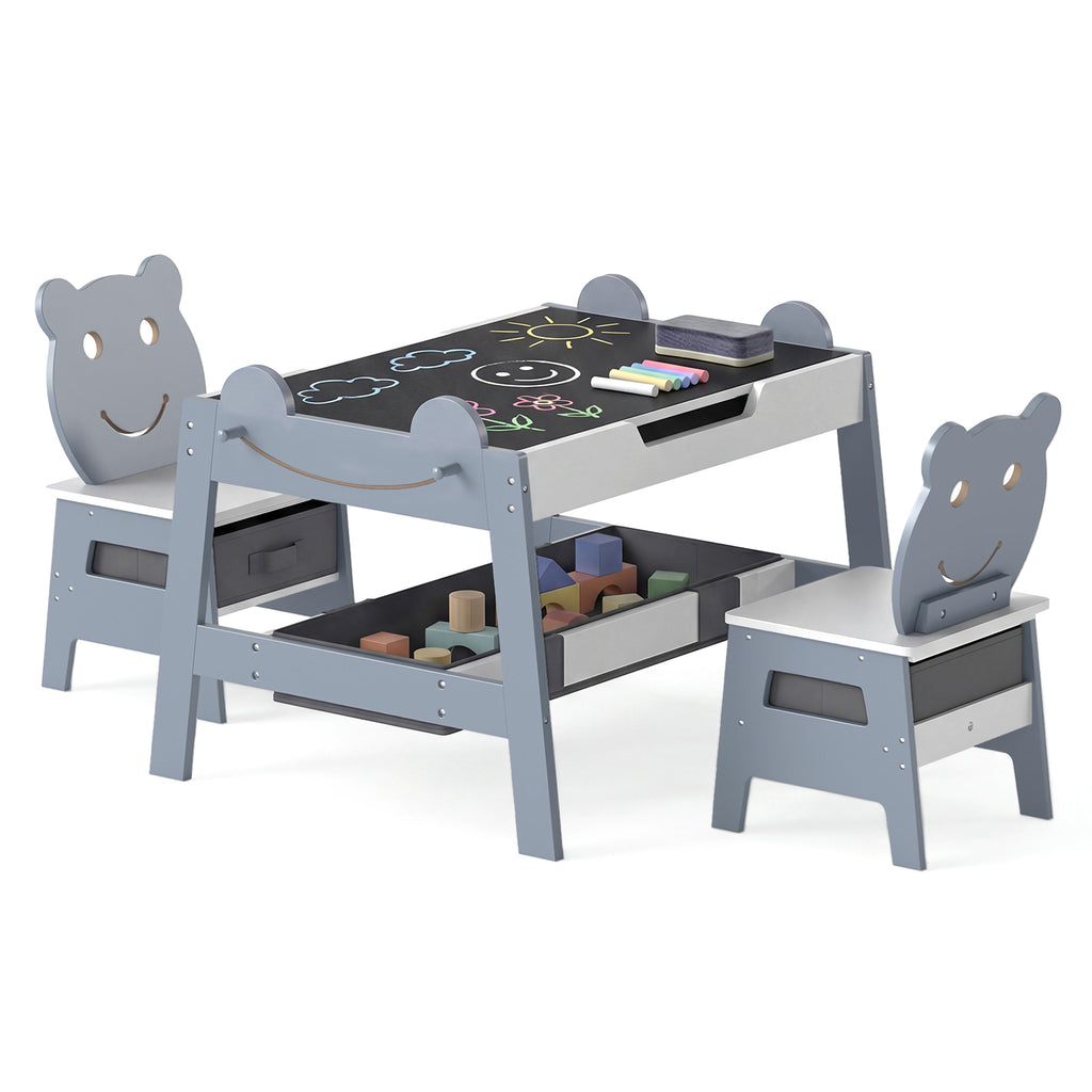 Costway 5-in-1 Toddler Art Table Set with Reversible Chalkboard and Chairs - Gray