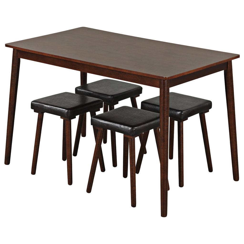 5 Piece Dining Table Set with 4 Upholstered Stools, Brown