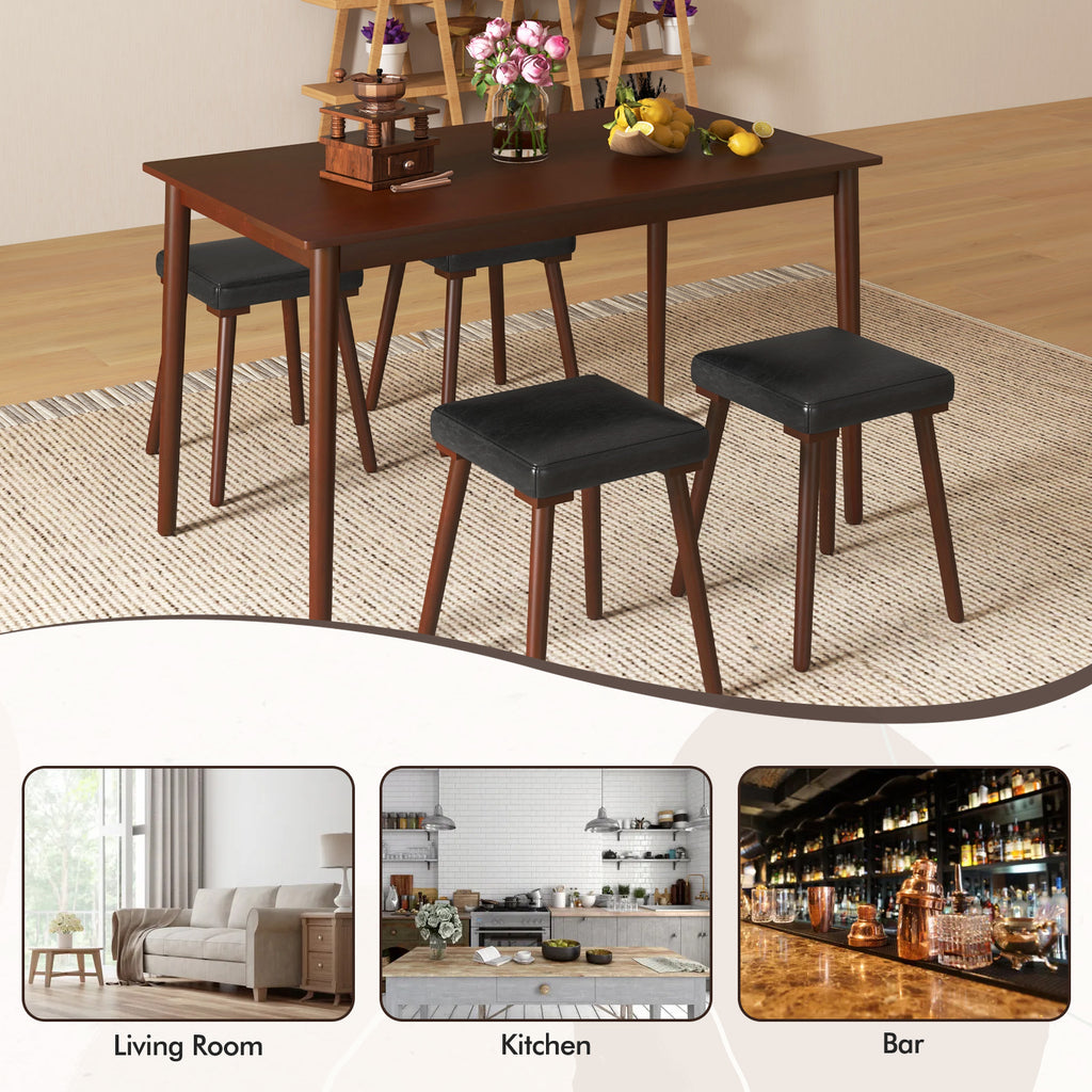 5 Piece Dining Table Set with 4 Upholstered Stools, Brown