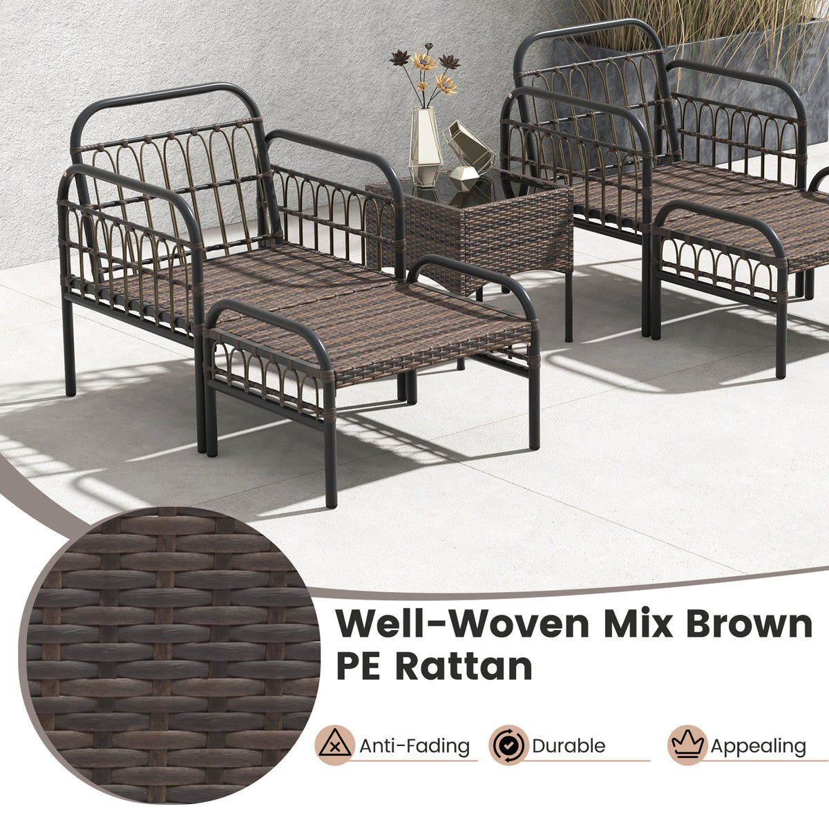 5 Piece Patio Conversation Set with 2 Ottomans and Coffee Table