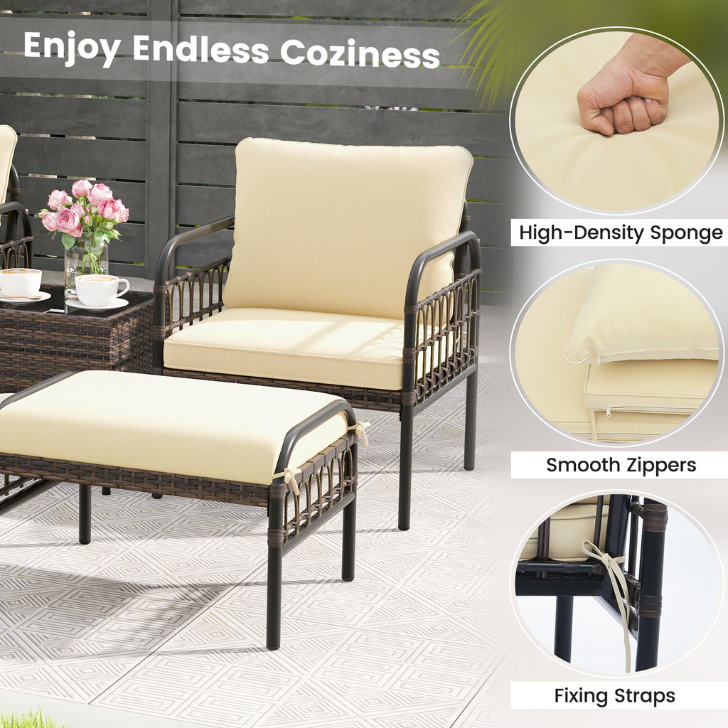 5 Piece Patio Conversation Set with 2 Ottomans and Coffee Table