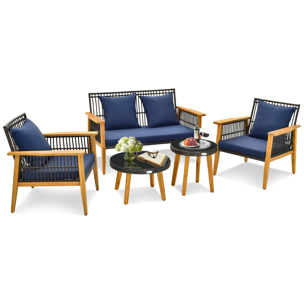 5-Piece Outdoor Conversation Set with 2 Coffee Tables - Navy