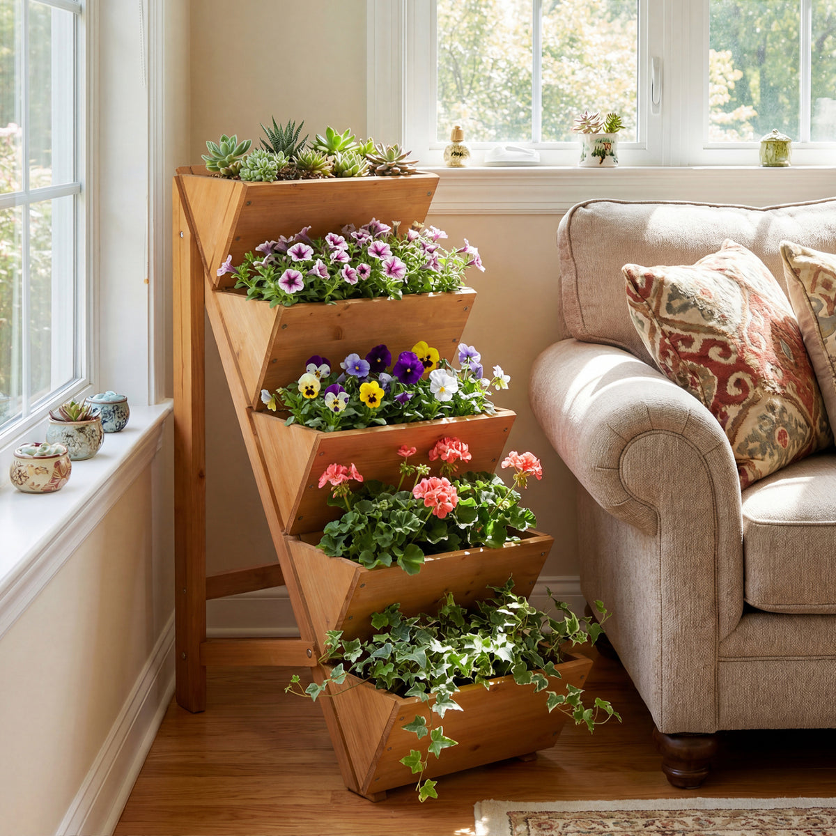 5-tier Vertical Raised Garden Bed Wood Elevated Planter Box with Legs