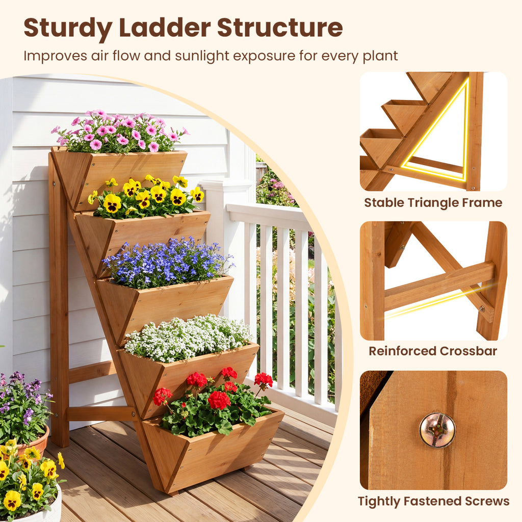 5-tier Vertical Raised Garden Bed Wood Elevated Planter Box with Legs