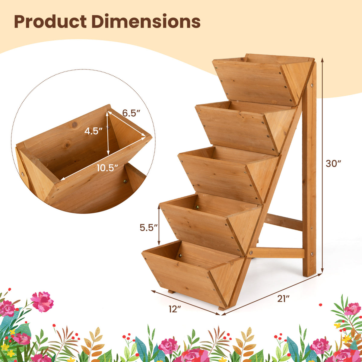5-tier Vertical Raised Garden Bed Wood Elevated Planter Box with Legs