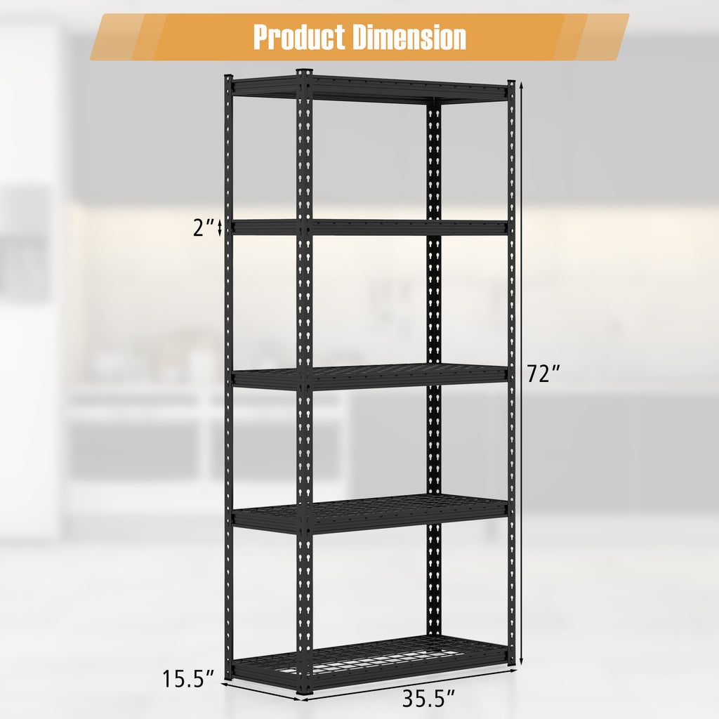 5-Tier Metal Shelving Unit with Anti-slip Foot Pad Height Adjustable