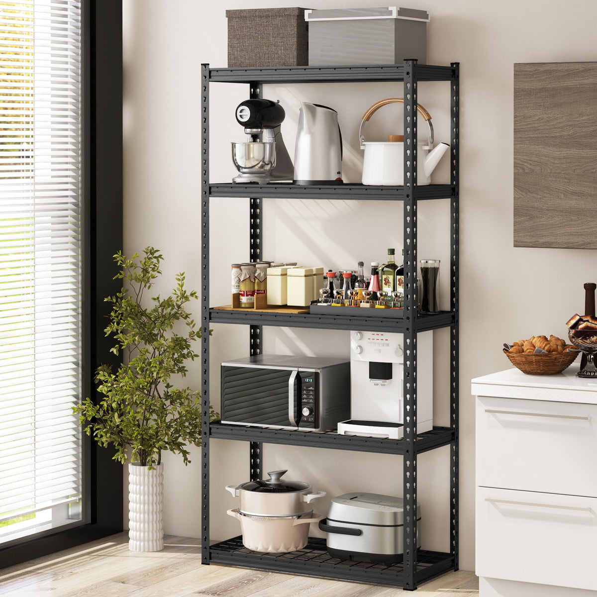 5-Tier Metal Shelving Unit with Anti-slip Foot Pad Height Adjustable