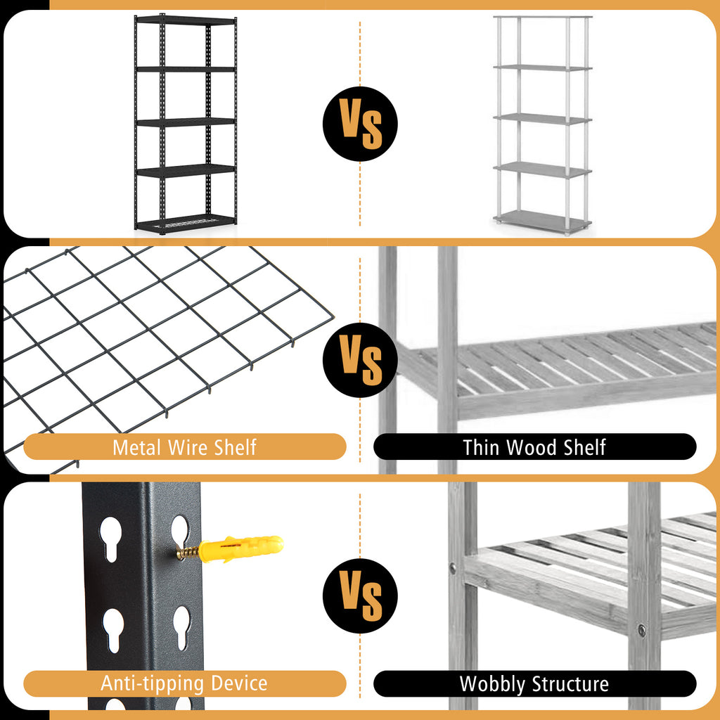 5-Tier Metal Shelving Unit with Anti-slip Foot Pad Height Adjustable