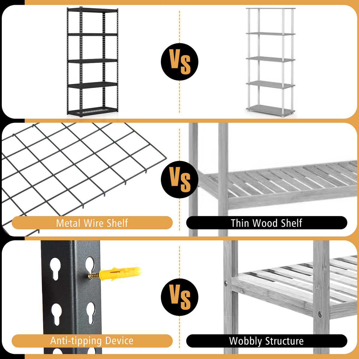 5-Tier Metal Shelving Unit with Anti-slip Foot Pad Height Adjustable