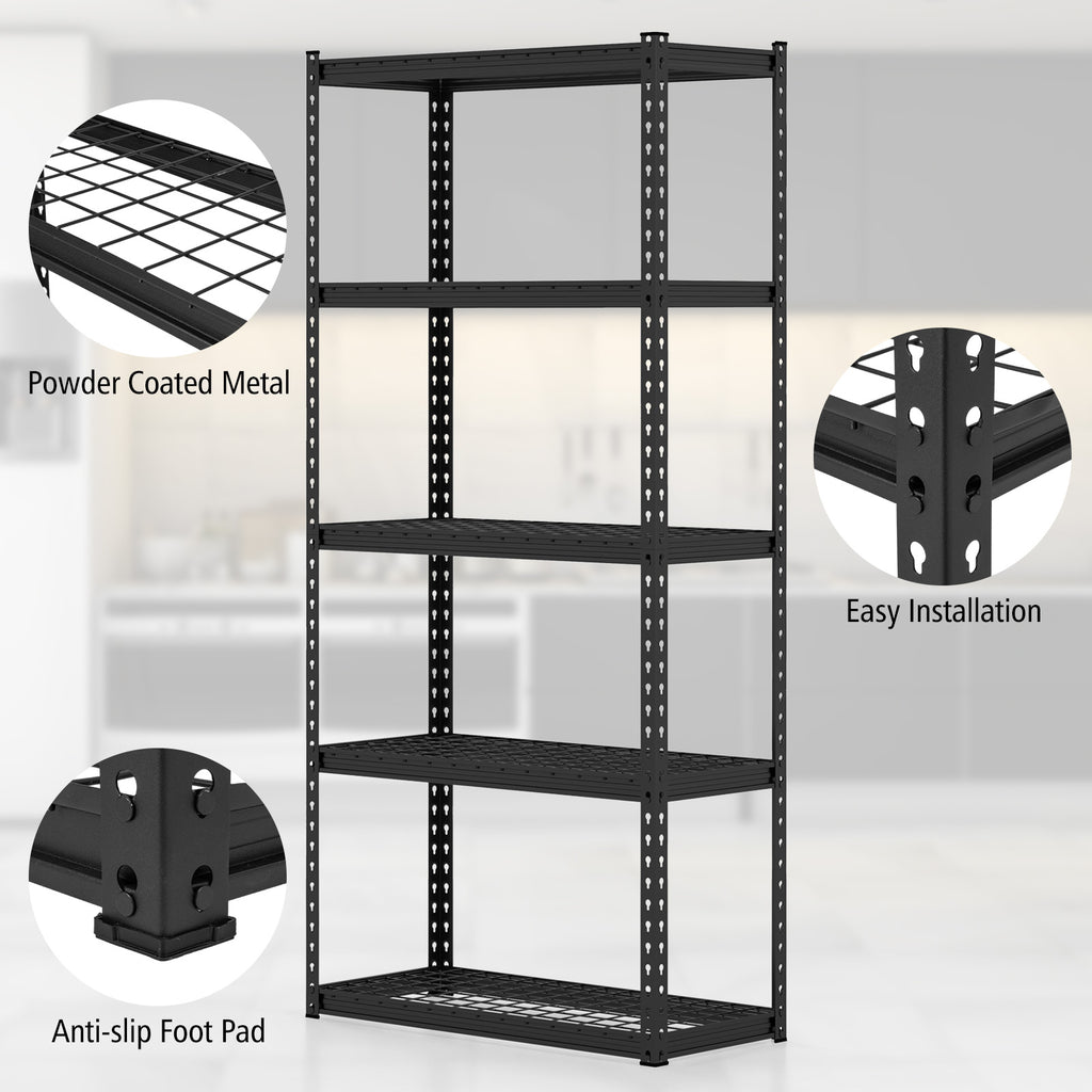 5-Tier Metal Shelving Unit with Anti-slip Foot Pad Height Adjustable