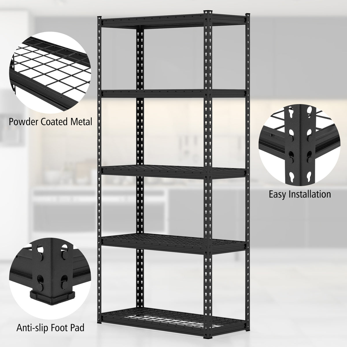 5-Tier Metal Shelving Unit with Anti-slip Foot Pad Height Adjustable