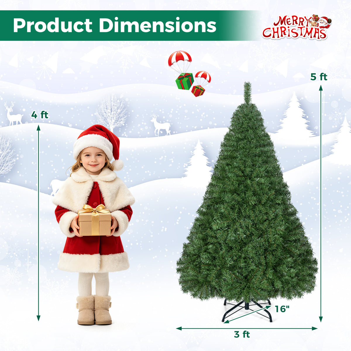 Costway 5ft Artificial Christmas Tree with 519 PVC Branch Tips - Full Green, Hinged & Flame-Retardant, Easy Assembly - Variation of THIS listing