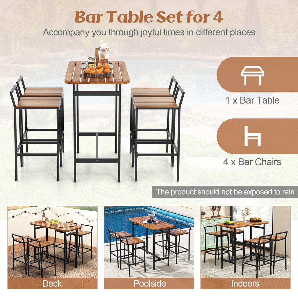 5 Piece Acacia Wood Bar Table Set – Bar Height